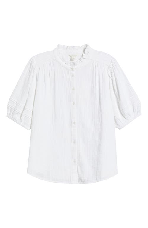 Caslonr Caslon(r) Ruffle Band Collar Cotton Gauze Button-up Top In White