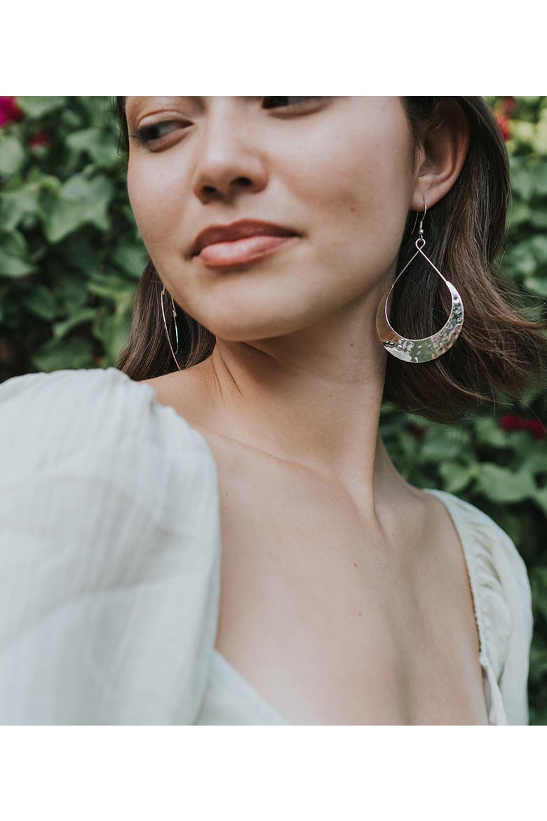 Lunar Crescent Hammered Hoop Earrings, Alternate, color, Silver