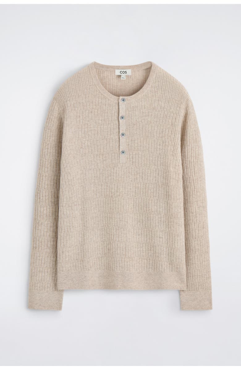 COS Cashmere-linen Henley T-shirt, Alternate, color, Beige Mélange