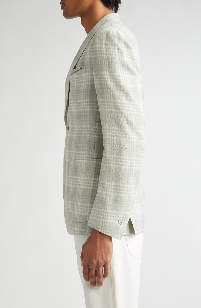 Eleventy Unstructured Plaid Linen & Wool Blend Sport Coat, Alternate, color, Military Green