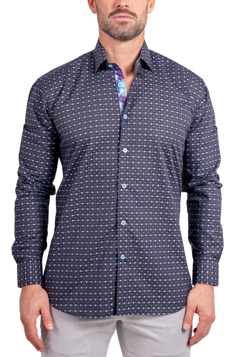 Fibonacci Ascension Contemporary Fit Button-Up Shirt, Main, color, BLACK