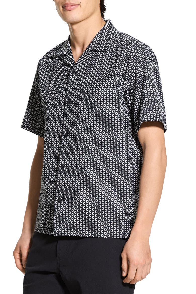 Noll Gemometric Cotton Camp Shirt, Alternate, color, BLACK/ WHITE