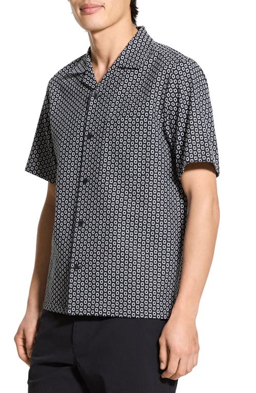Theory Noll Gemometric Cotton Camp Shirt In Gray