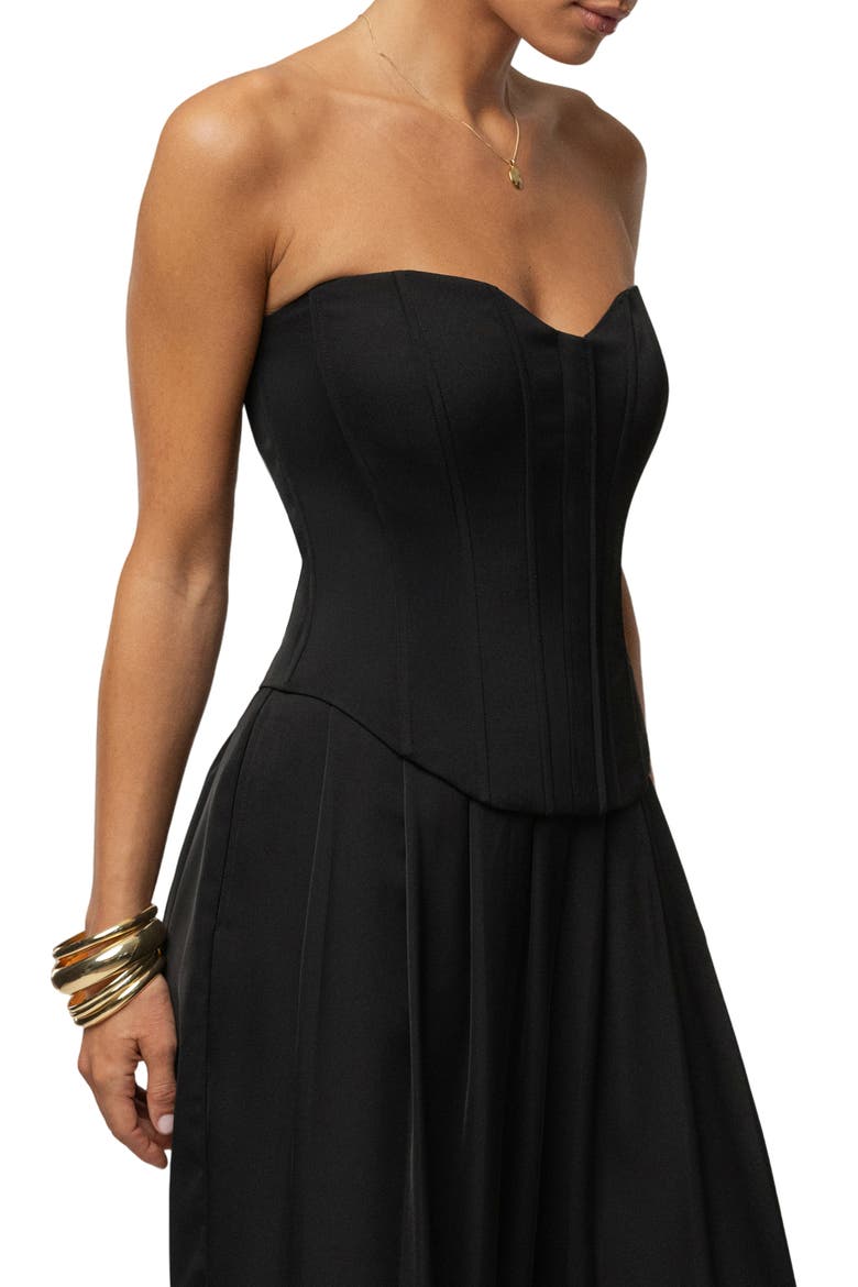 VIiv Satin Strapless Bustier Top, Alternate, color, BLACK