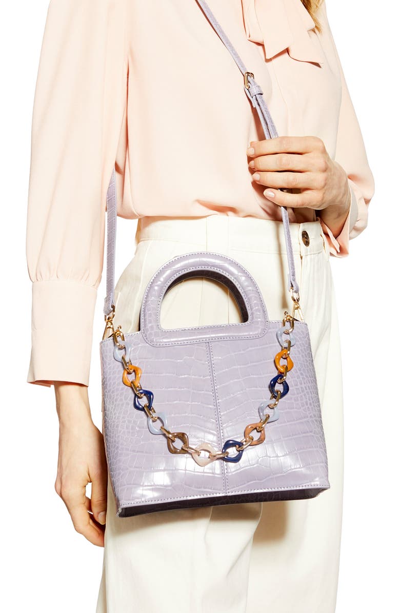 Topshop Tia Croc Embossed Faux Leather Satchel, Alternate, color,