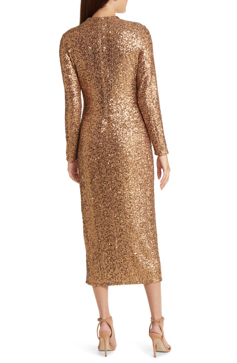 Anne Klein Sequin Mock Neck Long Sleeve Midi Dress, Alternate, color, 