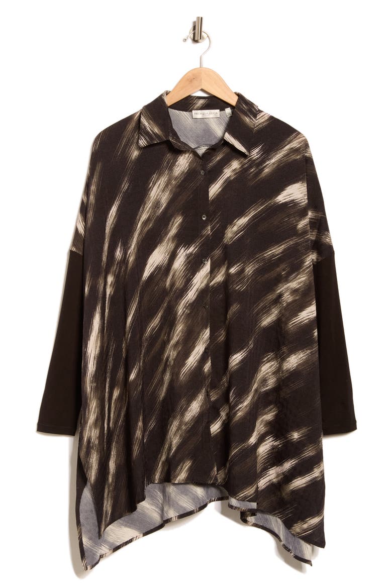 Oversize Long Sleeve Mixed Media Button-Up Shirt, Alternate, color, GREY