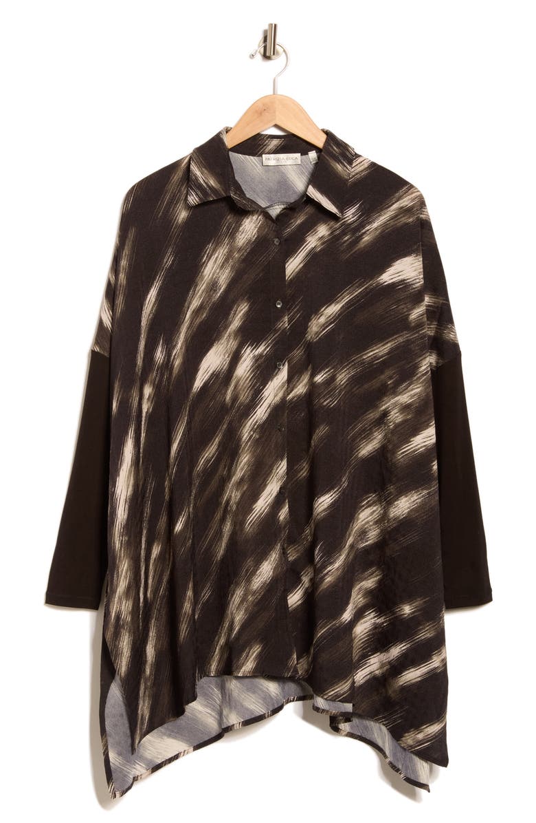 PATRIZIA LUCA Oversize Long Sleeve Mixed Media Button-Up Shirt, Alternate, color, Grey