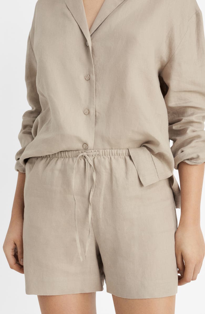 MANGO Linen Drawstring Shorts, Alternate, color, Sand