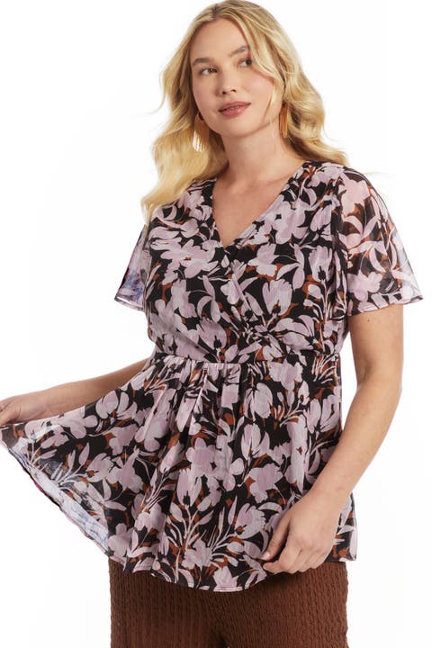 Faux Wrap Fit-and-Flare Top (Plus)