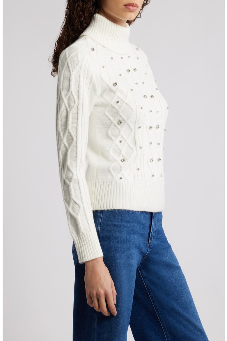 Embellished Cable Stitch Sweater, Alternate, color, IVORY
