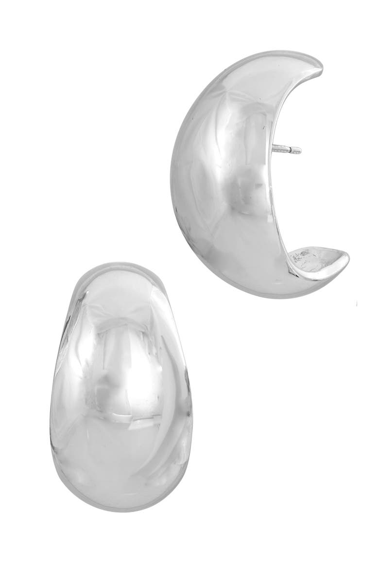 Wide Moon Half Hoop Earrings, Main, color, SILVER