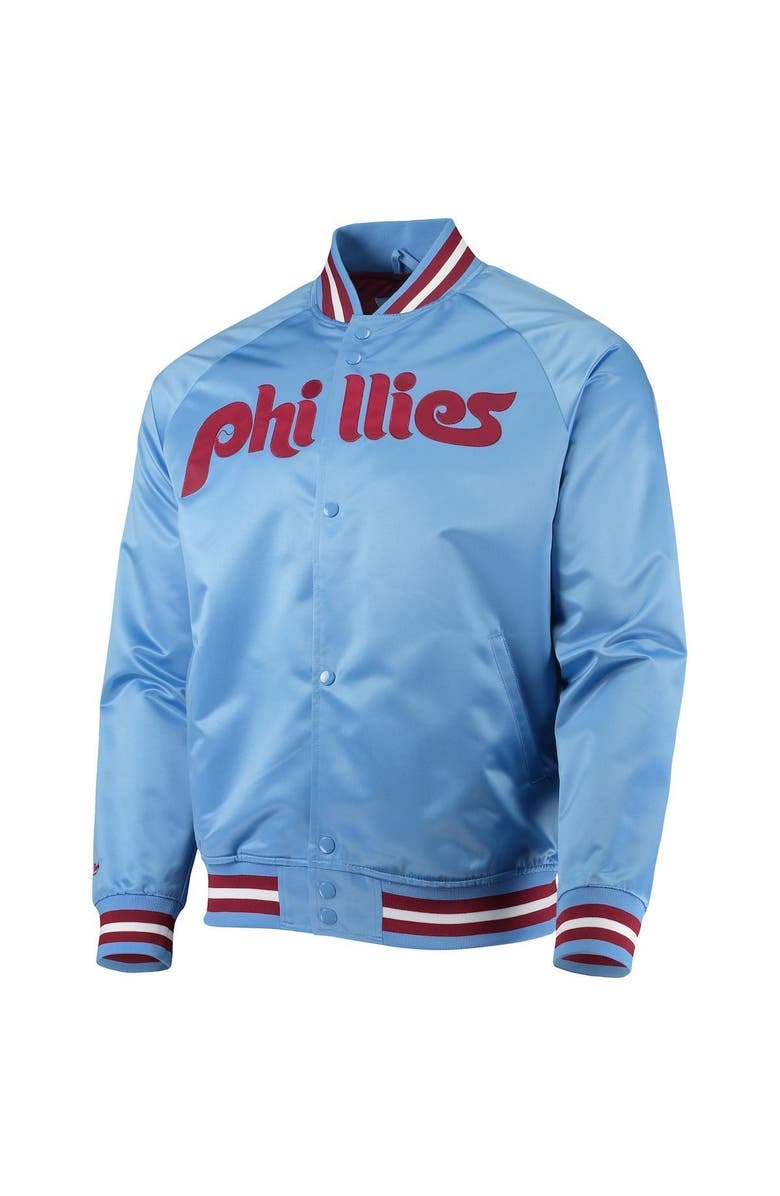 Mitchell & Ness Men's Mitchell & Ness Light Blue Philadelphia Phillies Lightweight Satin Raglan Full-Snap Jacket, Alternate, color, 