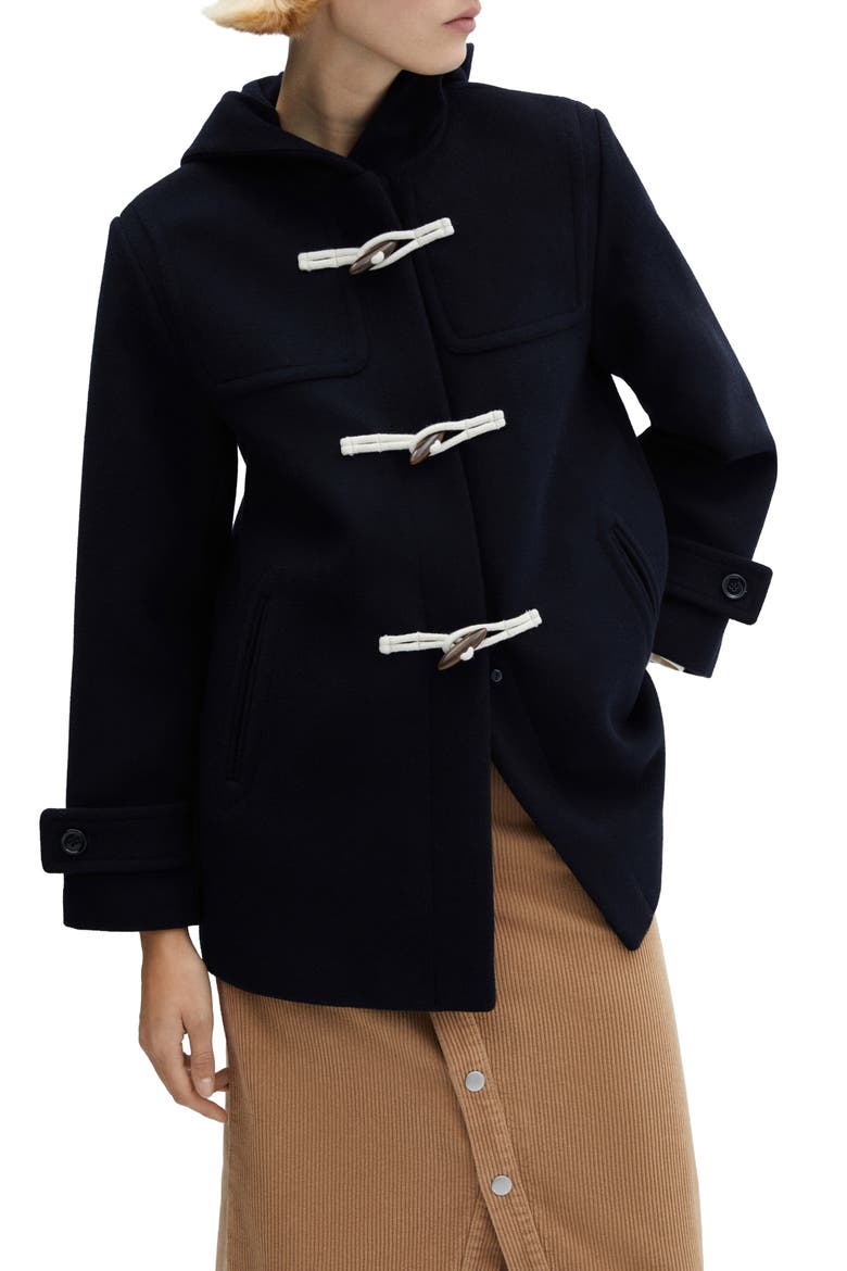 Hooded Wool Blend Coat, Main, color, DARK NAVY