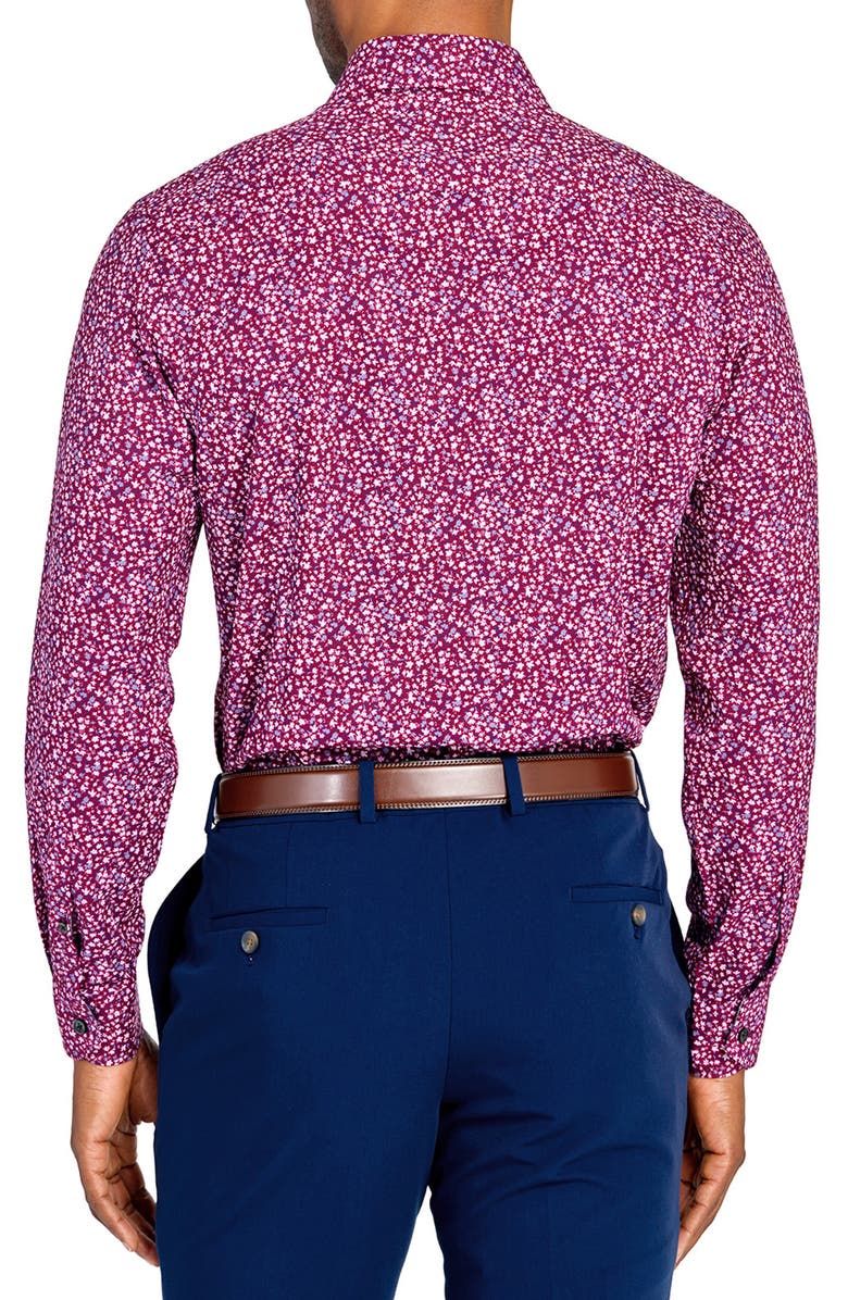 W.R.K Slim Fit Floral Performance Dress Shirt, Alternate, color, Burgundy