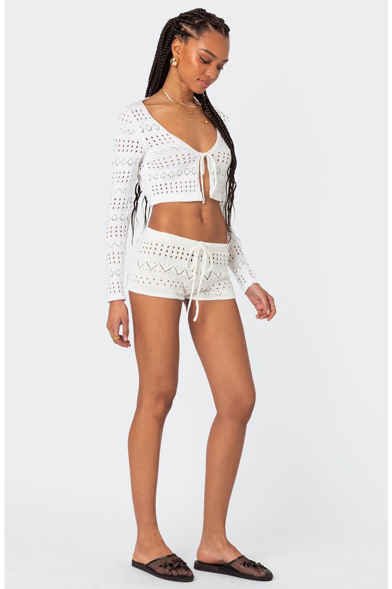 Betsy Drawstring Knit Cover-Up Shorts, Alternate, color, WHITE