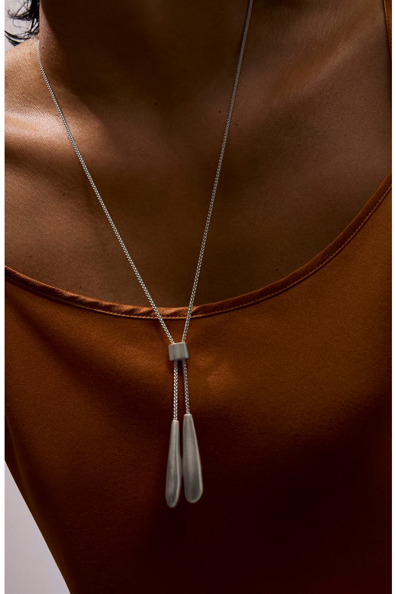 Tova Tumbled Lariat Necklace, Alternate, color, SATIN SILVER TONE
