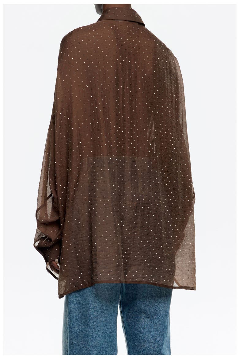Oversize Shirt With Mini Rhinestones, Alternate, color, DARK BROWN