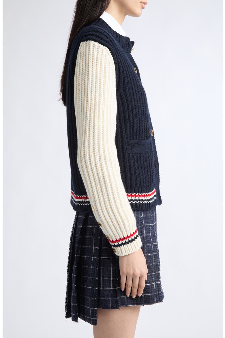 Chunky Cashmere Cardigan, Alternate, color, NAVY/ WHITE
