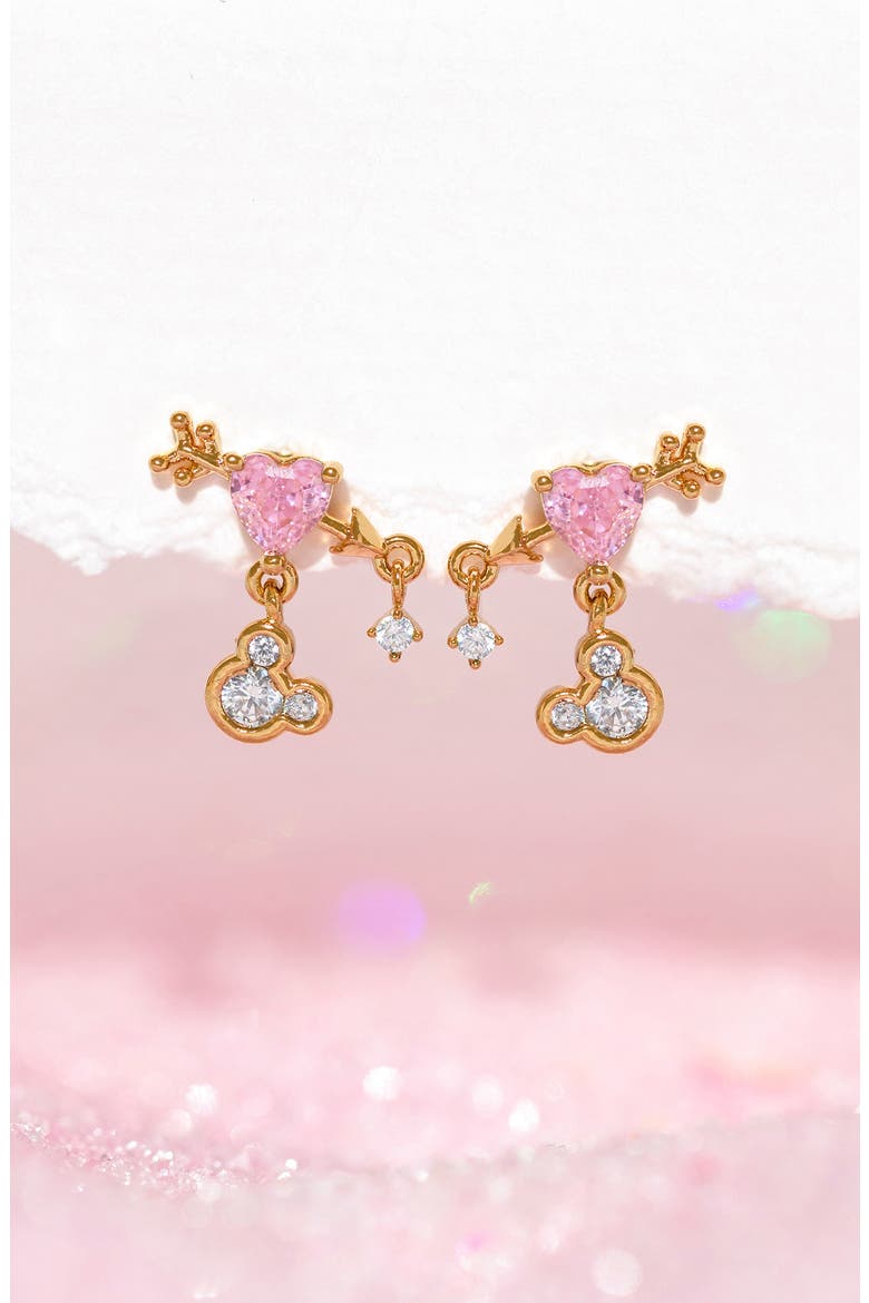 Disney Mickey Mouse Pink Heart Arrow Stud Earrings, Alternate, color, GOLD