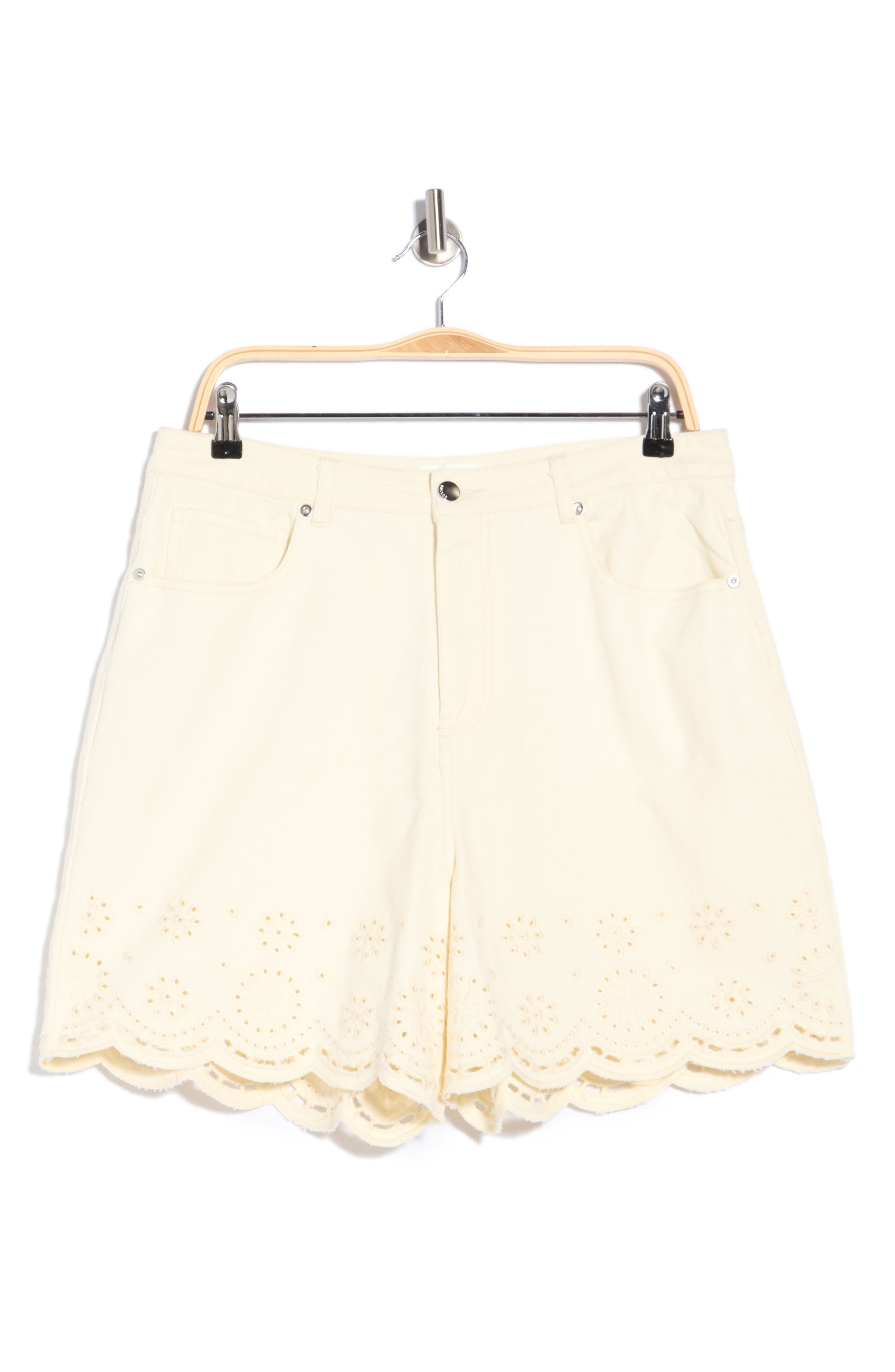 Vigoss Eyelet Scalloped Hem High Waist Shorts