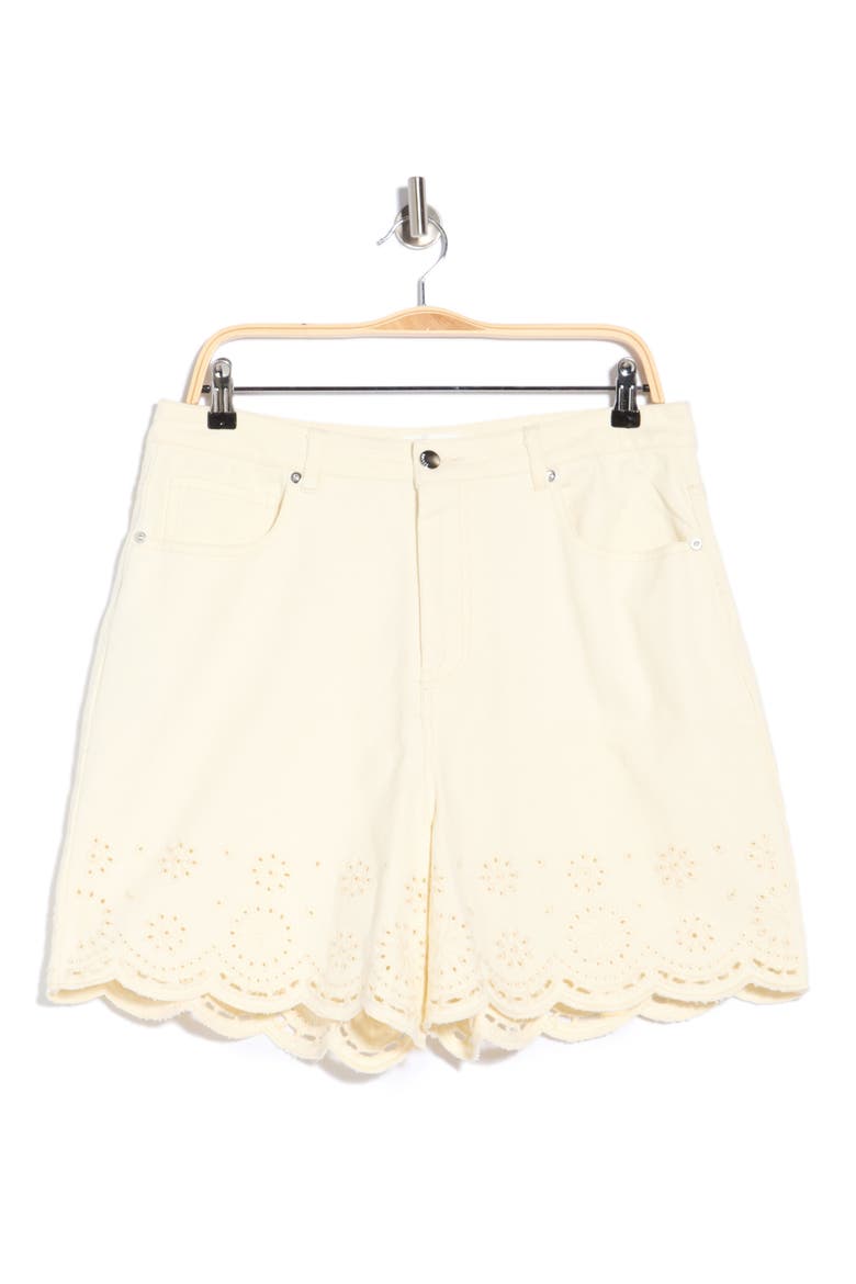 Eyelet Scalloped Hem High Waist Shorts, Main, color, ECRU