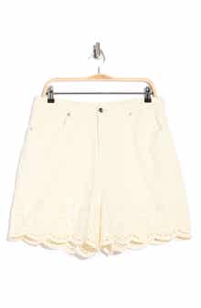 Vigoss Eyelet Scalloped Hem High Waist Shorts