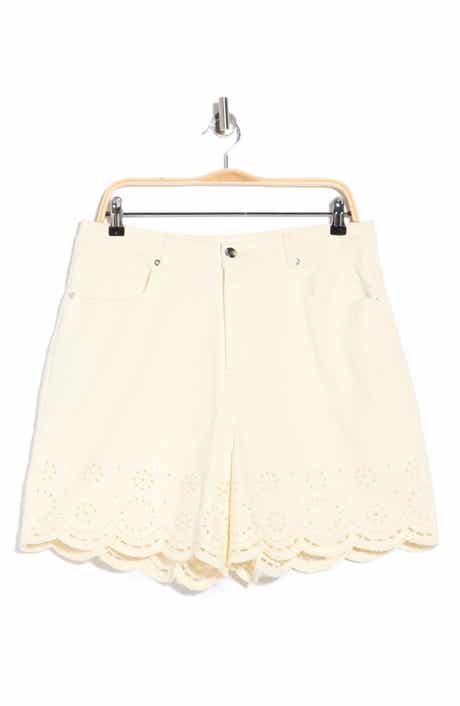 Vigoss Eyelet Scalloped Hem High Waist Shorts