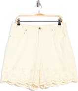 Vigoss Eyelet Scalloped Hem High Waist Shorts