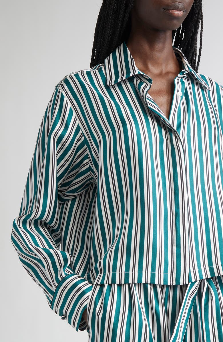 Max Mara Brama Stripe Crop Silk Button-Up Shirt, Alternate, color, Dark Green