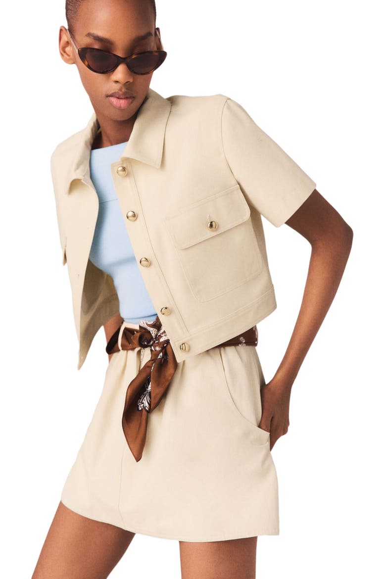Short-sleeved cropped jacket, Main, color, Ecru