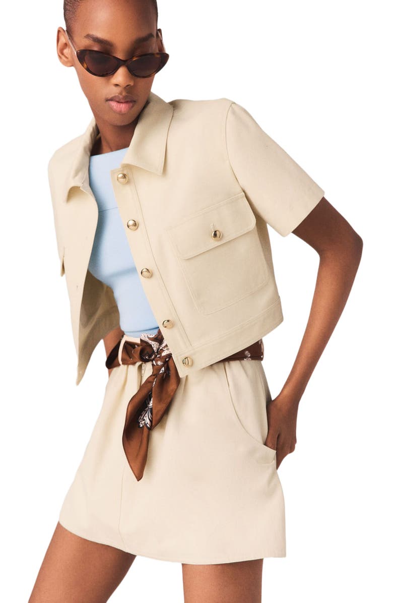 maje Short-sleeved cropped jacket, Main, color, Ecru