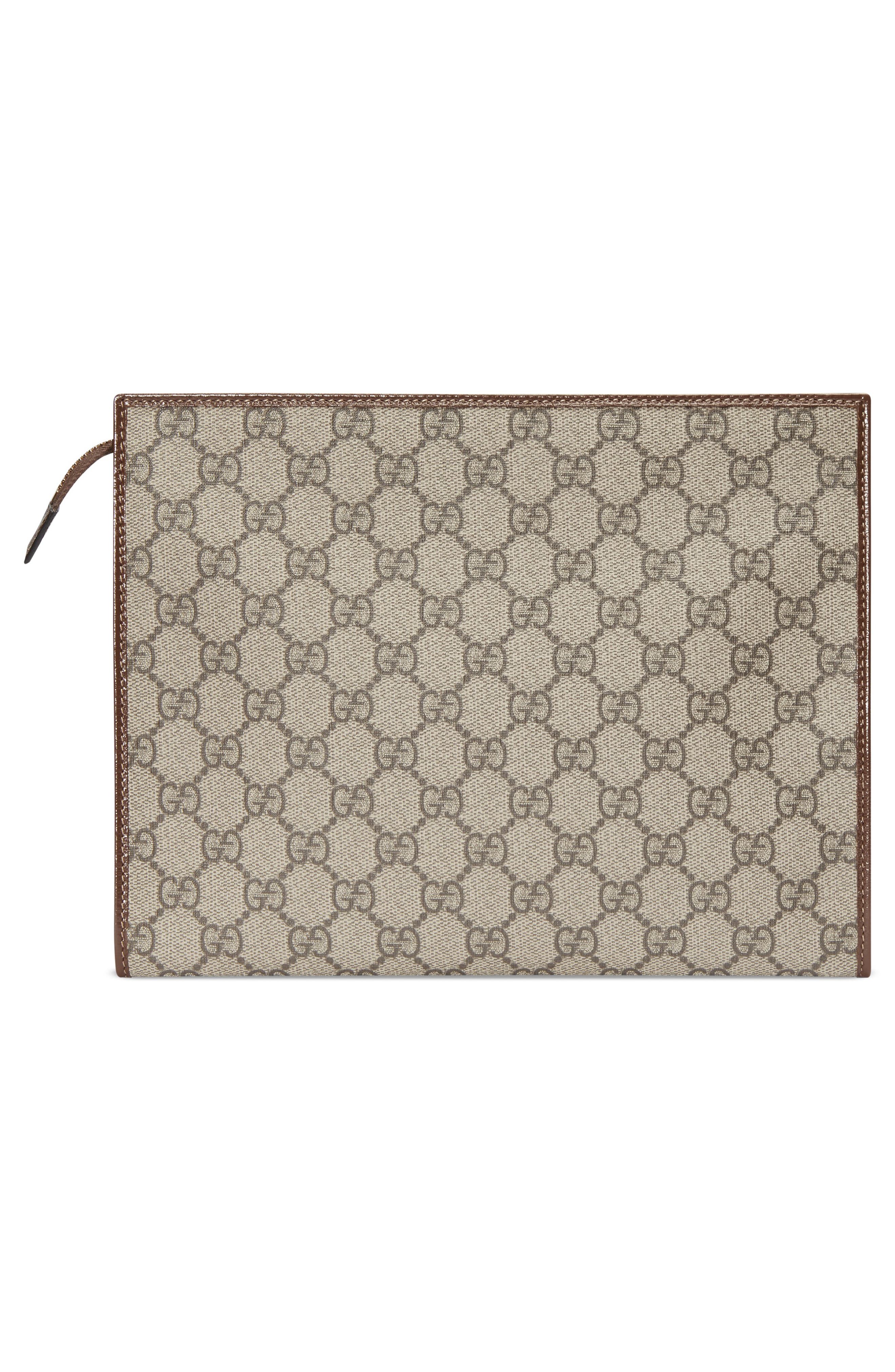 1955 Horsebit GG Supreme Canvas Pouch, Alternate, color, BEIGE EBONY/ BROWN SUGAR