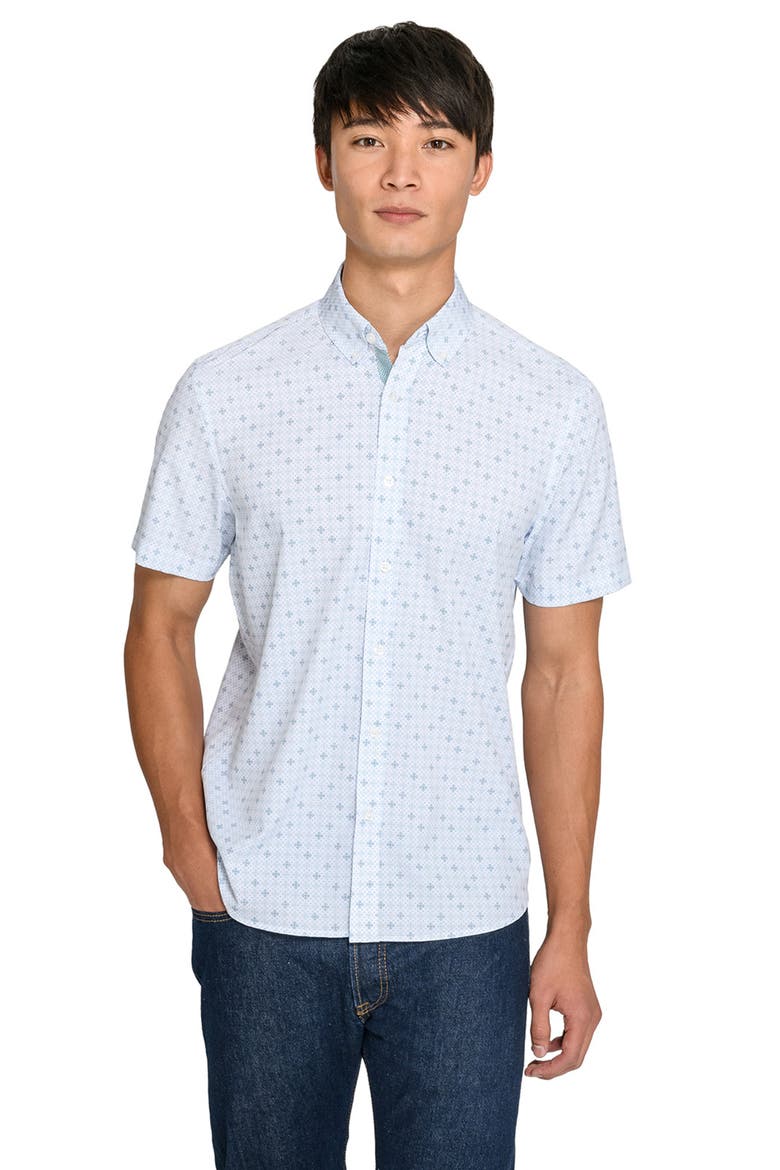 Quadruple Diamond Woven Short Sleeve Basic, Alternate, color, WHITE/GREEN
