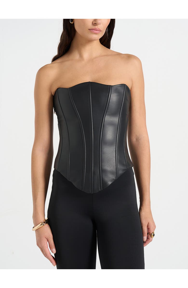 Manière De Voir Scarlett Leather Lace Up Corset, Main, color, Black