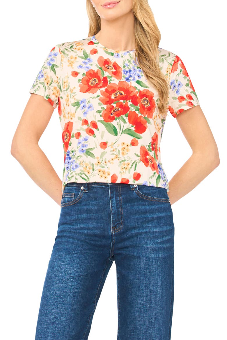 Floral Knit T-Shirt, Main, color, FIRE ORANGE