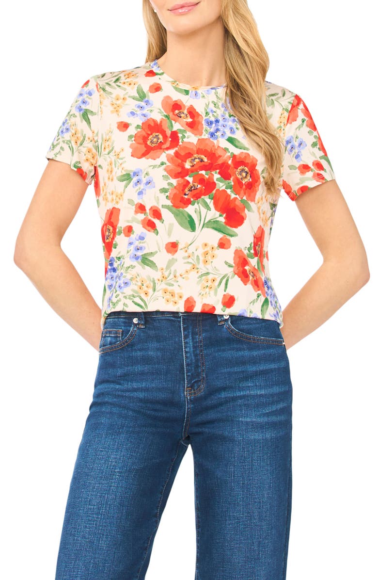 Ted Baker Floral Knit T-Shirt, Main, color, Fire Orange