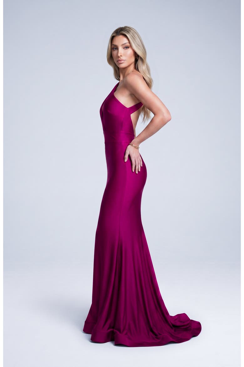 Asymmetrical Cutout Mermaid Evening Gown, Alternate, color, Magenta