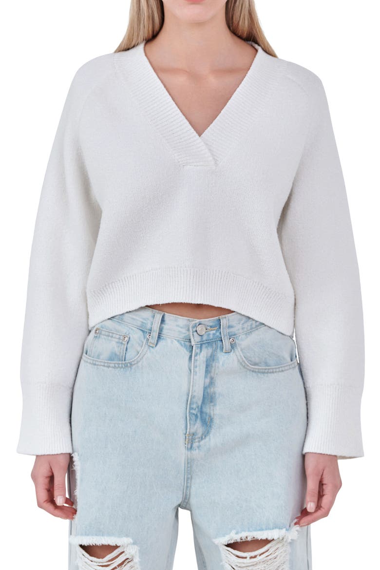 V-Neck Crop Sweater, Alternate, color, CREAM