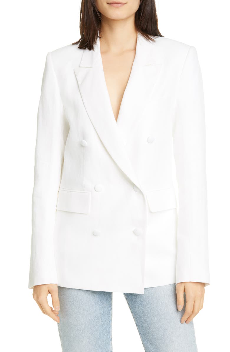 RtA Clark Oversize Double Breasted Cotton & Linen Blazer, Main, color, 