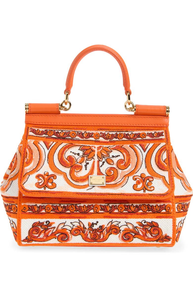 Dolce&Gabbana Small Sicily Majolica Embroidered Top Handle Bag, Main, color, 81166 Orange