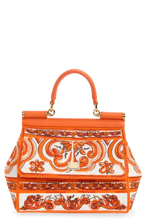 Small Sicily Majolica Embroidered Top Handle Bag