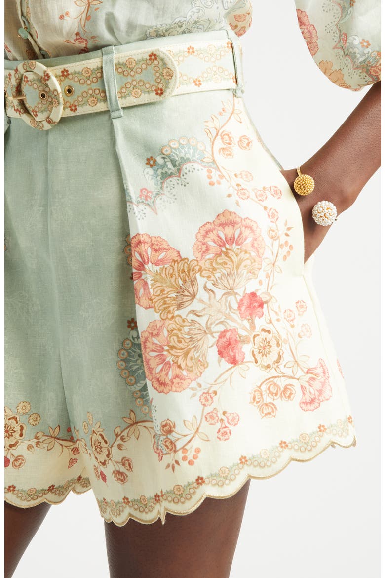 Daylight Tuck Pleated Linen Shorts, Alternate, color, WALLPAPER FLORAL MINT