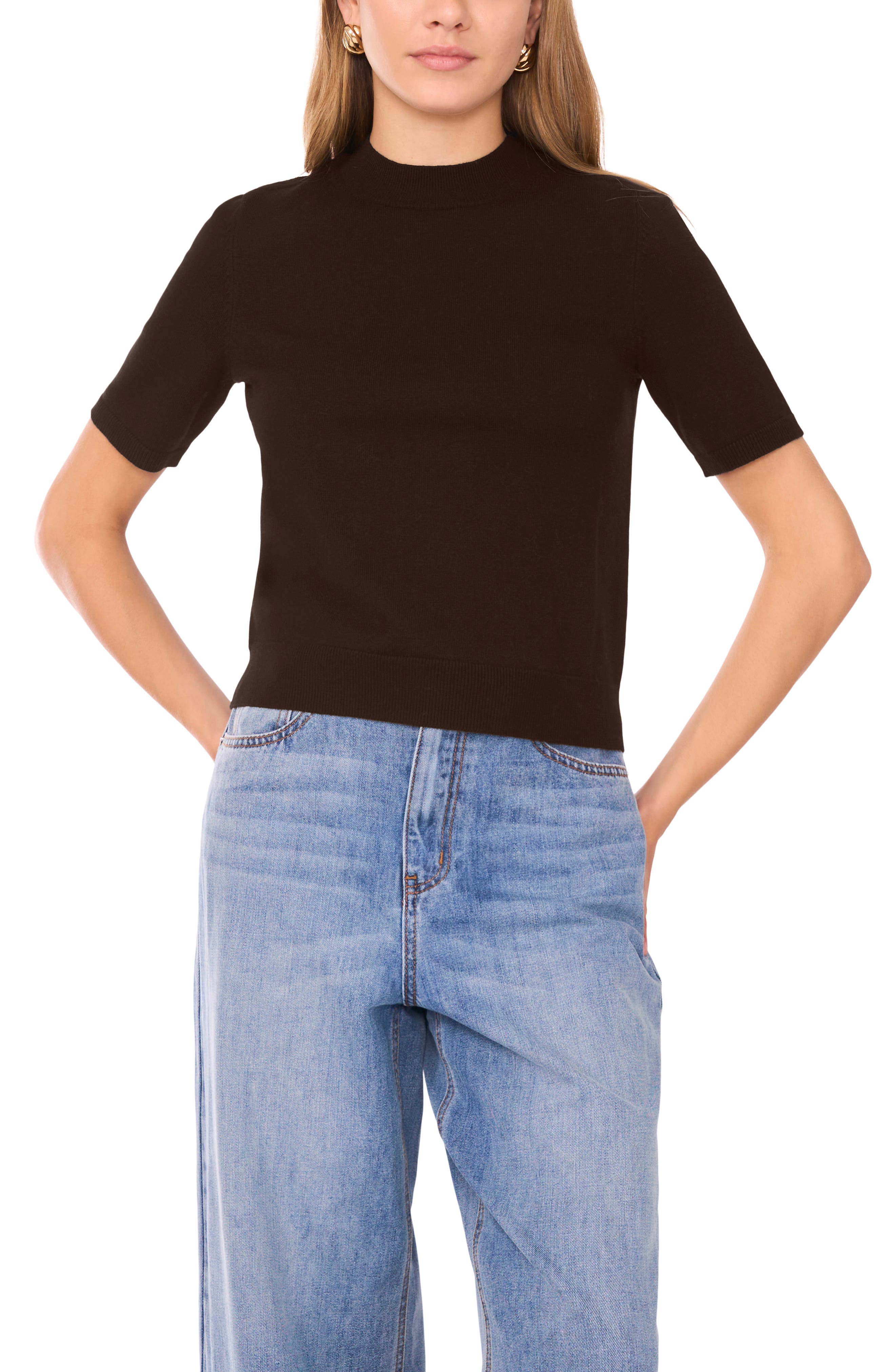 1.state Saddle Short Sleeve Sweater In Warm Chocolate