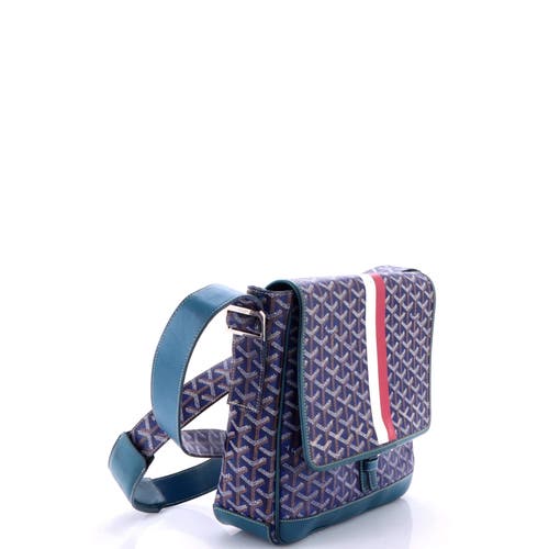 Pre-owned Goyard Goyard Grand Bleu Messenger Bag Printed Coated Canvas Mm In Blue
