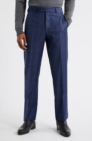 Zanella Devon Flat Front Windowpane Wool Dress Pants