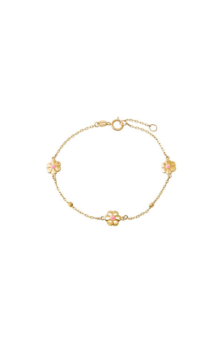 BY ADINA EDEN Kids Pink Enamel Triple Flower Bracelet 14K, Main, color,