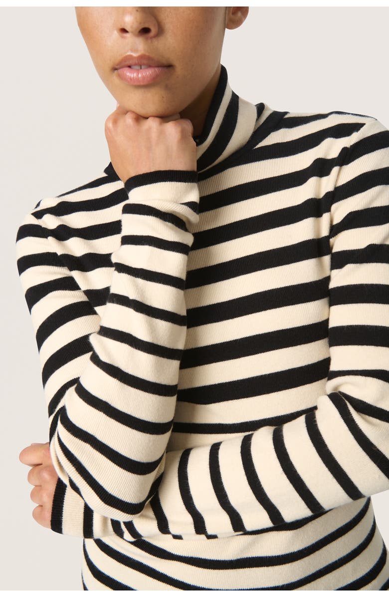 Soaked in Luxury SLSpina Slim Fit Rollneck Pullover, Alternate, color, Black And White Stripe