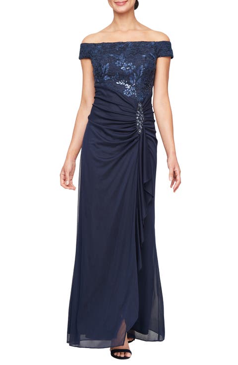 Embroidered Lace Off the Shoulder Gown