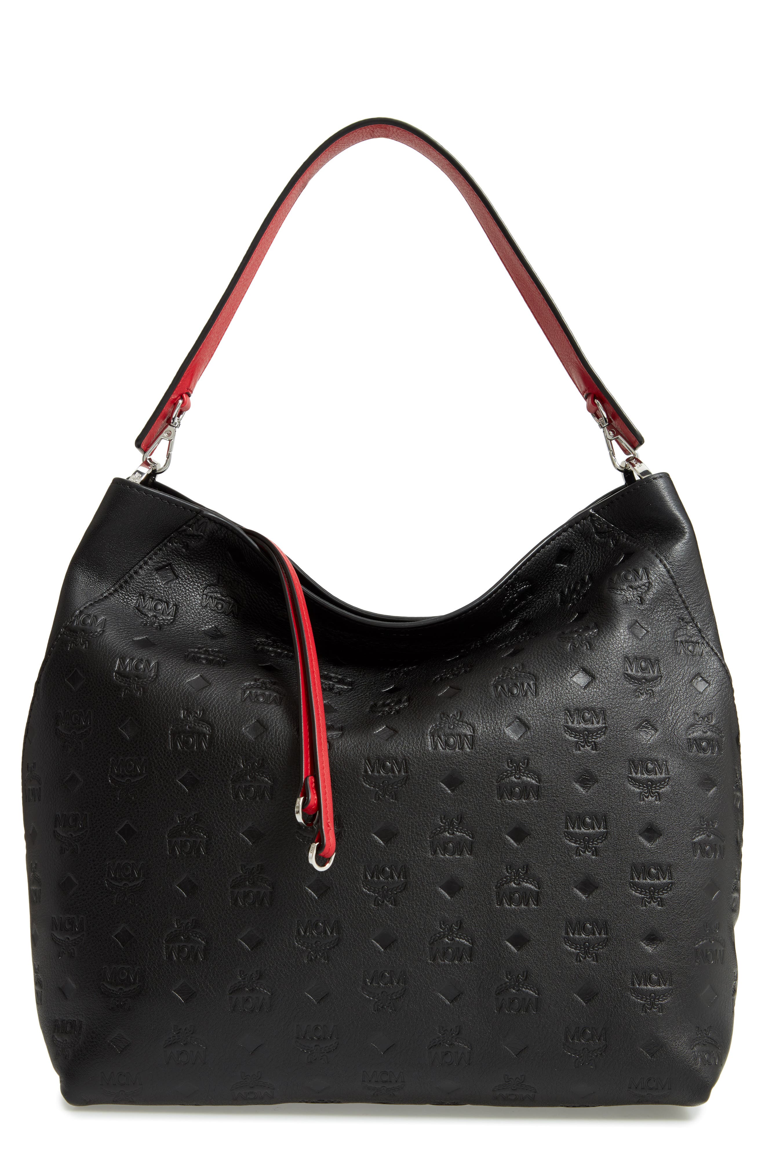 MCM Klara Monogrammed Leather Hobo Bag, Main, color, 